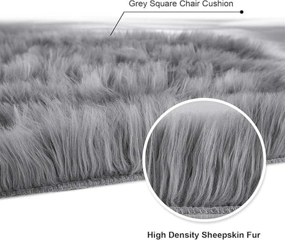 Softlife Grey Faux Fur Sheepskin Chair Cover 2 PCs Seat Cushion Pad Super Soft Area Rugs for Living Bedroom Sofa Dorm (1.6ft x 1.6ft)