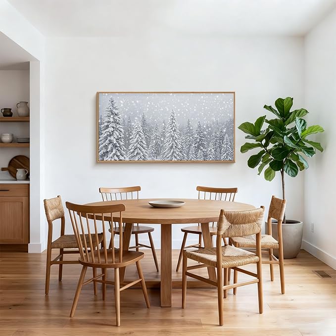 Aryroi Winter Snow Covered Forest Framed Canvas Wall Art Set,Snowy Woodland Wall Decor,Wilderness Pine Tree Art Prints,Natural Botanical Landscape Artwork for Living Room, Bedroom,Farmhouse-40 x20 x1