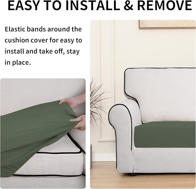 Easy-Going 100% Waterproof Chair Sofa Seat Cushion Slipcovers Couch Cushion Cover Stretch Furniture Protector for Kids, Pets (Chair Cushion, Grayish Green)