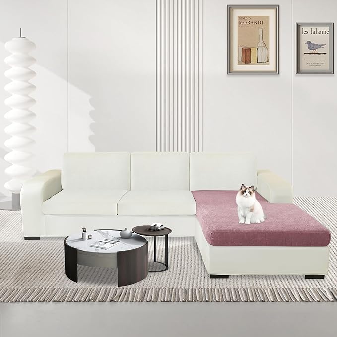 MAXIJIN Waterproof Sectional Couch Covers for L Shape Chaise Lounge 1 Piece Chaise Couch Cover, Couch Cushion Covers for Left/Right Sectional Sofa with Elastic Bottom (Chaise Cover, Dusty Pink)
