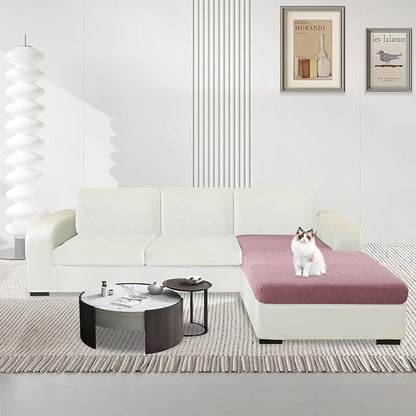 MAXIJIN Waterproof Sectional Couch Covers for L Shape Chaise Lounge 1 Piece Chaise Couch Cover, Couch Cushion Covers for Left/Right Sectional Sofa with Elastic Bottom (Chaise Cover, Dusty Pink)