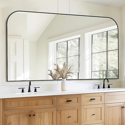 Bathroom Mirror, Wall Mirrors, Black Metal Framed Wall-Mounted Mirrors, Bathroom Vanity Mirror for Over Sink, Living Room, Bedroom, Entryway, 60x30 Inch, Black
