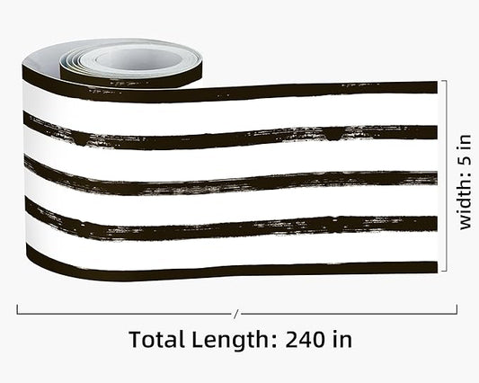FLFK Mirror Frame Border - Black and White Striped Wallpaper Trim Peel and Stick Wall Borders Decal 5" x 240"