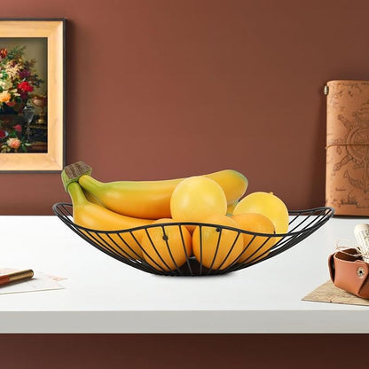 IBWell Antique Curved Edge Fruit Basket for Kitchen Black Wire Basket Fruit Bowl for Home Decor Metal Wire Fruit Holder for Fruit Vegetable Snacks