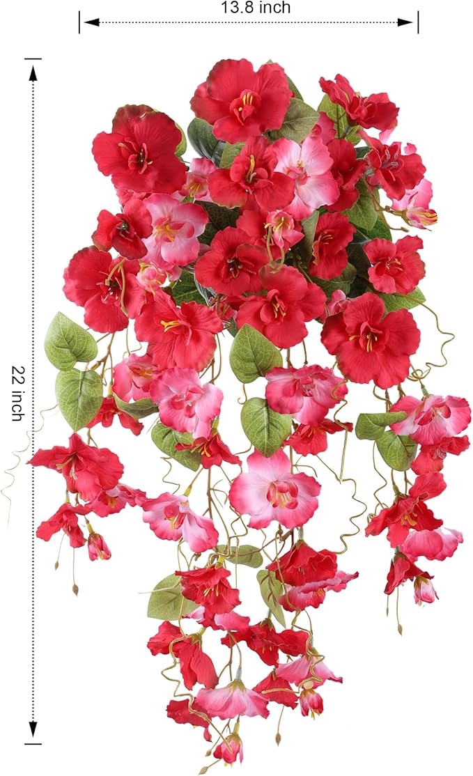Fake Hibiscus Artificial Hanging Flowers Plants for Outdoors Spring Decoration, 4pcs Silk Hibiscus Vines Realistic UV Resistant Faux Flowers for Outside Planter Porch Patio Yard Wedding Party, Mix