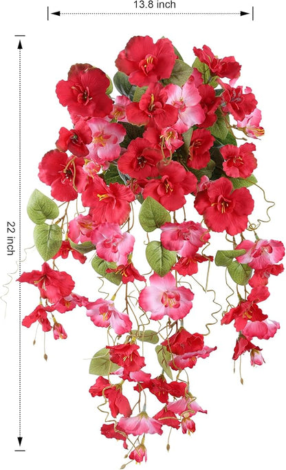 Fake Hibiscus Artificial Hanging Flowers Plants for Outdoors Spring Decoration, 4pcs Silk Hibiscus Vines Realistic UV Resistant Faux Flowers for Outside Planter Porch Patio Yard Wedding Party, Mix