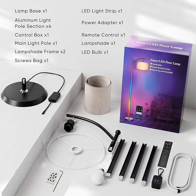 Smart LED RGBCW Corner Lamp with Linen Lampshade Works with Alexa, Color Changing Standing Lamp with 16 Million DIY Colors, Music Sync, Tall lamp for Living Bedroom Room,APP/Voice/Remote Control