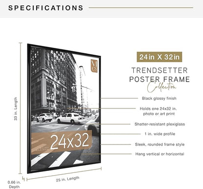 MCS Trendsetter 24x32 Poster Frame Black High-Gloss, Vertical & Horizontal Wall Hanging Large Picture Frame for Photos, Posters & Art Prints (1-Pack)