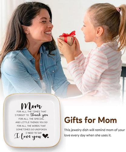 Gifts for Mom from Daughter, Son – Thank You Mom Jewelry Dish Christmas Stocking Stuffers, Birthday, Mothers Day, Valentines Day Gifts
