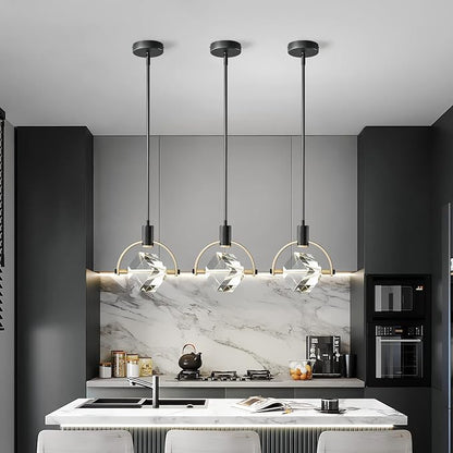 Pendant Ceiling Light Fixture for Kitchen Island, Dimmable Modern Integrated LED Hanging Light, Crystal Pendant Light in Black Gold Finish, Bedroom, Dining Room (1-Lights)