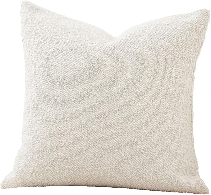 DOMVITUS Luxury Decorative Throw Pillow Cover 18 x 18 Inch Textured Boucle Square Sofa Couch Pillow for Living Room Woven Accent Cushion Case, 1PC, Ivory