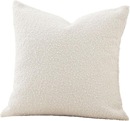 DOMVITUS Luxury Decorative Throw Pillow Cover 18 x 18 Inch Textured Boucle Square Sofa Couch Pillow for Living Room Woven Accent Cushion Case, 1PC, Ivory