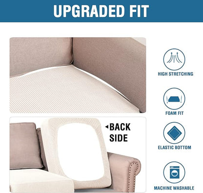 H.VERSAILTEX Stretch Couch Cushion Covers Individual Seat Sofa Chair Slipcovers Cushion Protector Cover Featuring Jacquard Textured Twill Fabric(1 Cushion Chair Cover, Ivory)