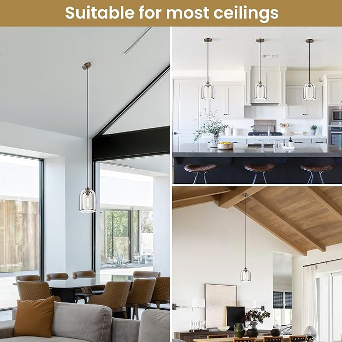Crystal Aged Brass Pendant Light: 5.1" Dimmable Antique Copper Hanging Pendant Light Fixtures over Kitchen Island - Modern Luxury Cylinder Pendant Lighting for Bedroom Bathroom 3000k E12 Bulb Included