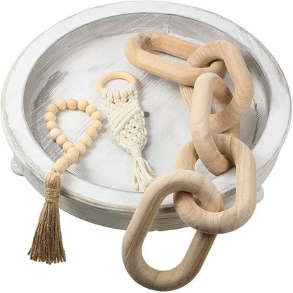 Wood Chain Link Decor and Beaded Garland Set - Hand Carved Decorative Wood Chain, Home Decor, Farmhouse