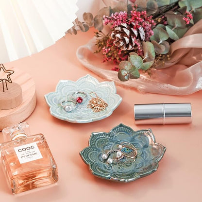 PUDDING CABIN Boho Ring Dish Small Jewelry Dish Ceramic Trinket Tray Crystal Holder 2 Set of Boho Decor, Wedding Bridal Shower Gifts for Bridesmaids Bride