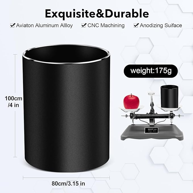 RQB Metal Pen Holder for Desk Round Aluminum Desktop Organizer and Makeup Brush Holder Storage Box for Office, School, Home, and Kids, Non-slip silicone bottom3.9×3.14inch (Black)