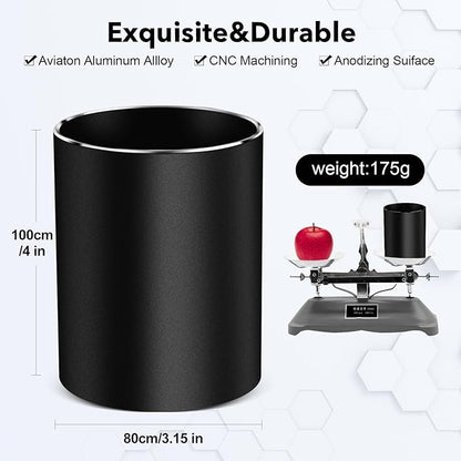 RQB Metal Pen Holder for Desk Round Aluminum Desktop Organizer and Makeup Brush Holder Storage Box for Office, School, Home, and Kids, Non-slip silicone bottom3.9×3.14inch (Black)
