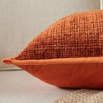 Yaertun Pack of 2 Chenille Textured Decorative Throw Pillow Covers Accent Solid Cushion Cover Soft Cozy Pillow Case with Velvet Back for Couch Sofa Bed Living Room 18x18 Inch Rust