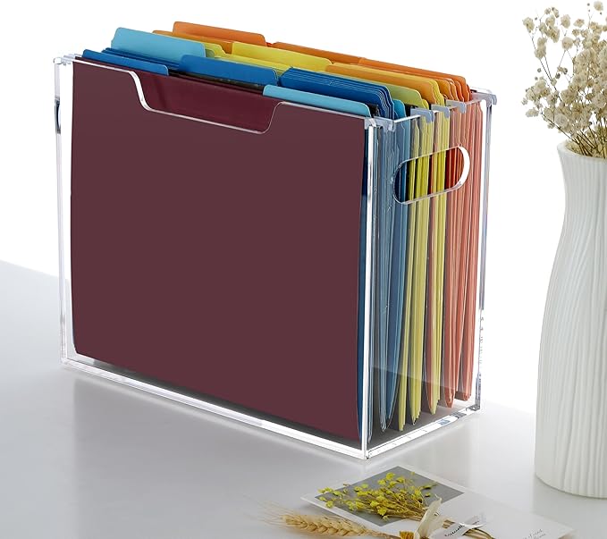 DINGHUO Acrylic File Folder Organizer, Hanging File Organizer Box, File Holder with Handles for Letter Size/A4, Clear File Box Desktop Folder Storage for Office Home Work -1 Pack
