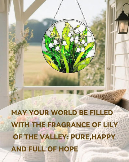 Stained Acrylic Window Hanging-Lily of The Valley Flower Plant Suncatcher for Window Doors Home Decoration,Christmas,Thanksgiving Day,Mother's Day Birthday Gift for Women,Men,and Mom(6 in)
