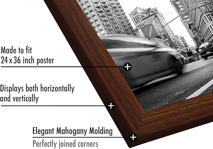 Americanflat 24x36 Poster Frame with Polished Plexiglass - Wide Picture Frames Made of Engineered Wood for Vertical or Horizontal Wall Display - Epic Collection - Mahogany