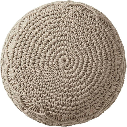 Ornavo Home Pouf Ottoman Foot Rest - 100% Cotton Pouffe - Hand Knitted Macrame Braid - Boho Round Stuffed Ottoman for Living Room, Bedroom - Beige