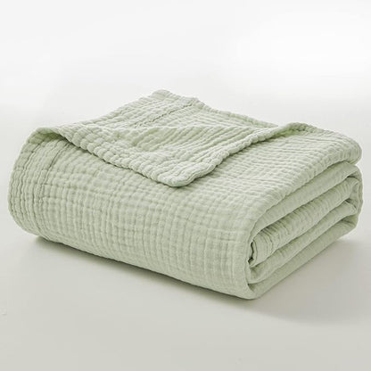 EMME Cotton Throw Blanket for Couch Soft Muslin Blankets 50"x60" Lightweight Breathable Blanket All Season Gauze Blanket, Mint Green