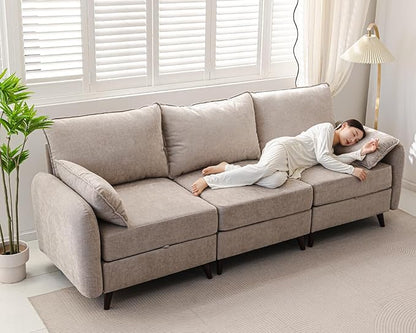 104'' Modular Sectional Sofa with Seats Storage, 3 Seater Sofa Couch with Deep Seat,Oversized Comfy Couch for Living Room,Bedroom,2 Throw Pillow,Chenille,Khaki