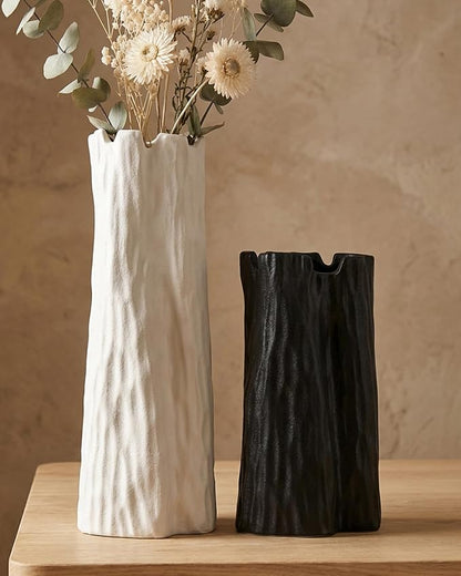10.7 Inch White Ceramic Vase, Organic Nature Shape, OOSTONEE Boho Nordic Modern Style White Flower Vase, Shelf, Home, Living Room, Coffee Table Centerpiece, Ceramic vases for Home Decor