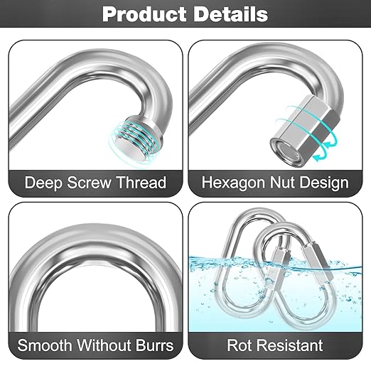 M8-20 Pack 3“ Quick Links Chain Connectors, 5/16″ Galvanized Chain Locking Hooks, 1200LBS Heavy Duty Thread Quick Link Clips, Twist Oval Keychain D Shape for Swing, Backpack, Key Ring