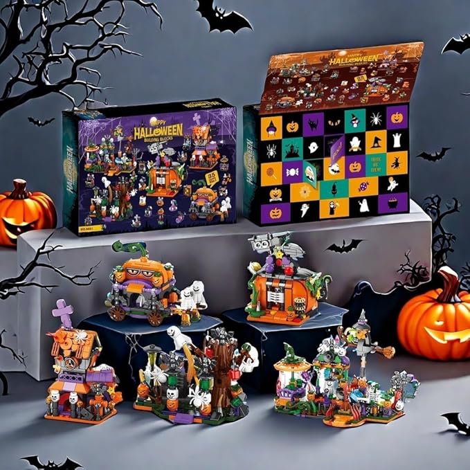 31-Day Halloween Advent Calendar 2025, Halloween Countdown Calendar for Kids Adult - Haunted House, Pumpkins, Ghosts Mini Building Block Gifts for Kids Party Goodie Bag Stuffers