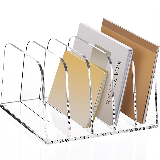 YUXUN Desk File Organizer,5-Section Vertical Clear Acrylic Desk Organizer File Holder Mail Sorter Office Organization for Office Home &Classroom（B5）