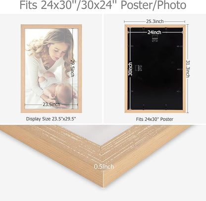 24x30 Frame Natural Woodgrain,Rustic 30x24 Picture Frame, Art Pic Hanging Poster Frame, 24 by 30 Gallery Family Concert Portrait Photo Frame Anniversary/Birthday/Wedding/Thank you/Christmas Gift