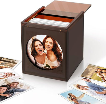 Acrylic Polaroid Picture Frame and Photo Storage Box with Magnetic Sliding Cover for Instax Mini Polaroid Film, 4.2’’x3.5’’ Instax Frame, Picture Frame,Wedding Guest Book Alternative for Reception