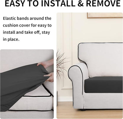 Easy-Going 100% Waterproof Chair Sofa Seat Cushion Slipcovers Couch Cushion Cover Stretch Furniture Protector for Kids, Pets (Chair Cushion, Dark Gray)