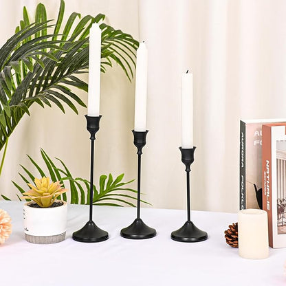 Candlestick Holders 15 PCS, Metal Taper Candle Holder, Matte Black Candle Holders for Pillar Candles, Vintage Dining Table Centerpiece Decorations for Wedding Party Christmas Halloween Decor