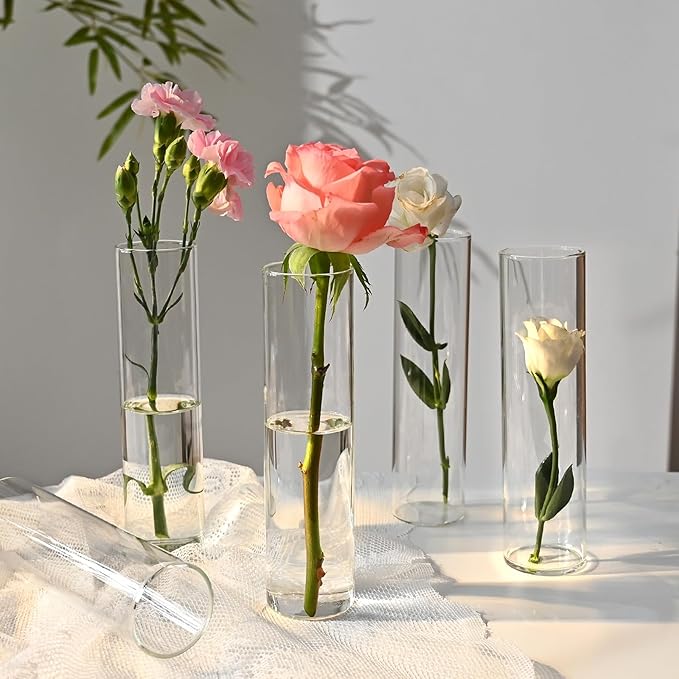 20 Pcs Glass Cylinder Bud Vases for Centerpieces, Birthday Party Wedding Centerpiece Table Decorations, Home Decor, Small Cylinder Living Bud Vases in Bulk for Flowers