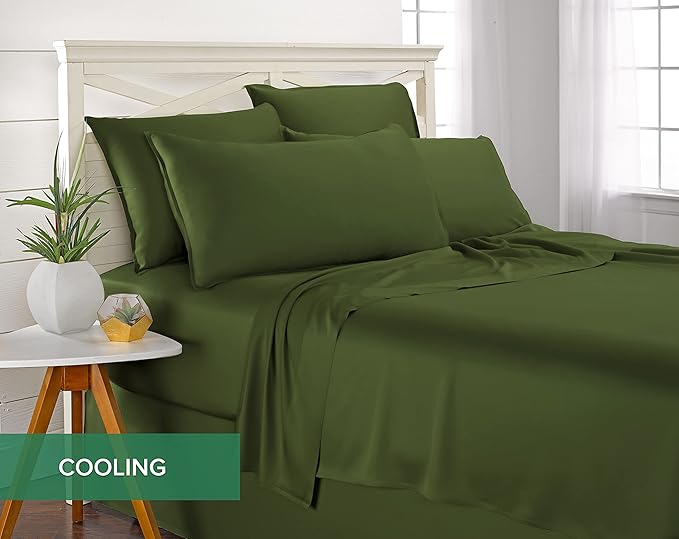 Pure Bamboo California King Sheets, Genuine 100% Organic Viscose Derived from Bamboo Bed Sheet Set, Soft & Cooling, Double Stitching, 2 Year Quality Promise (California King, Pesto)