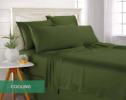 King Pillowcases by Pure Bamboo, Genuine 100% Organic Viscose Derived from Bamboo, Luxuriously Soft & Cooling, Double Stitching, Envelope Closure (2 King Pillowcases, Pesto)