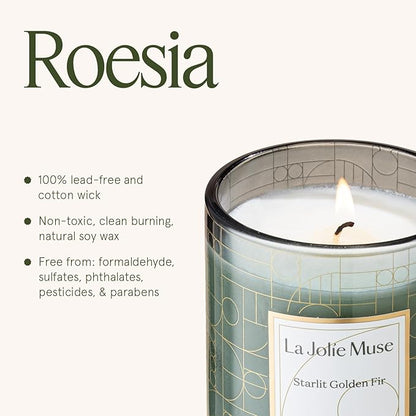 LA JOLIE MUSE Starlit Golden Fir Scented Candle, Pine, Cedarwood & Fir Balsam, 75-Hour Long Burn, Natural Soy Wax, Decorative Glass Jar Candle with Gift Box