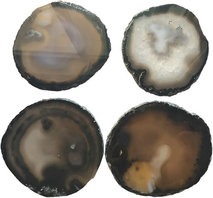 AMOYSTONE Large Black Agate Coasters Set of 4, 4-5 Inch Premium Stone Coasters, Executive Gift for Boss, Corporate Gift for Client