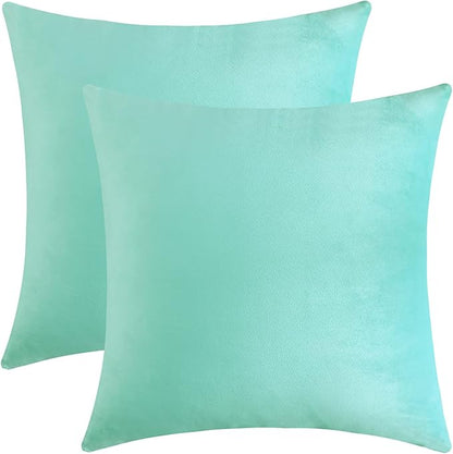 mixeoo Comfy Mint Green Throw Pillow Covers Decorative Square Solid Thick Velvet Super Soft Cushion Cases Home Decor for Sofa Couch Living Room Chair, Set of 2, 18 x 18 Inch