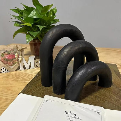 3Pcs Wood Arch Decor Accents - Home Book Table Decorative Rustic Arch Decor Modern Boho Minimalist Coffee Table Bookshelf Living Room Entryway Aesthetic Decorations Objects (Black)