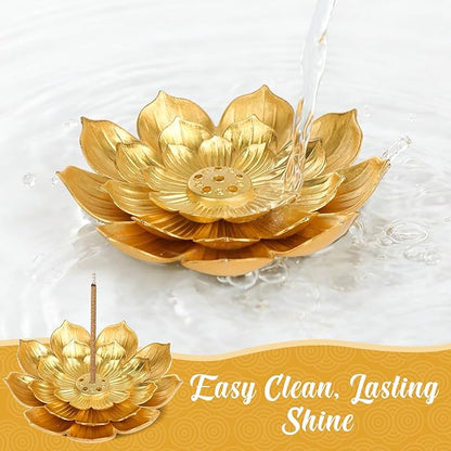 36 Pack Lotus Incense Holder, Incense Stick Holder Gold Three-Layer Design with Organza Bags & Heat Insulation Pad, Incense Burner Ash Catcher for Home Yoga SPA Fragrance Decor Bedroom