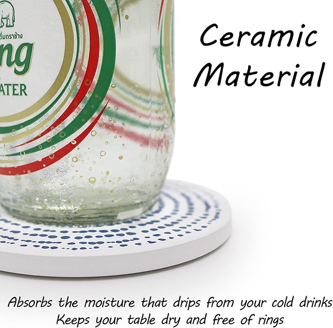 AD Set of 6 Coasters for Drinks Absorbing Round Ceramic Stone Coaster with Cork Base,Tabletop Protection Mat for Mugs and Cups,Office,Kitchen (Doris 2)