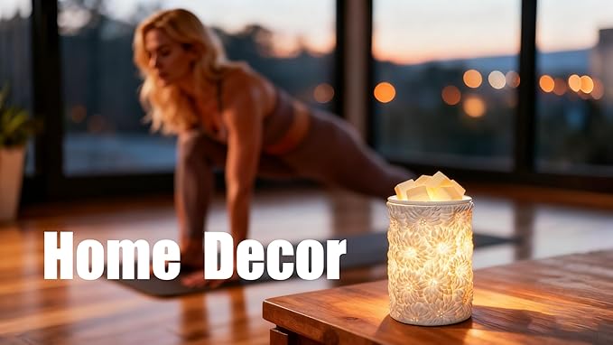 Sunflower Flower Wax Melt Warmer with Timer Dimmable Electric White Ceramic Christmas Oil Melter Cute Small Aromatherapy for Women Home Decorative Burner Light Scented Candle Tart Scent Warm Fragrance