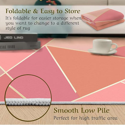 Pink Magenta Orange Irregular Geometric Area Rug, Nordic Simple Gradient Stitchin Print Large Rugs, Machine Washable Breathable Durable Carpet for Front Entrance Floor Living Room Decor,5.3 x 8ft