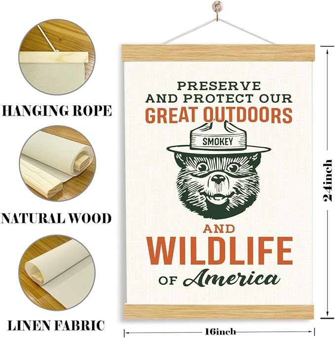 YGSDZY Rustic Hanging Canvas Poster, Preserve and Protect Our Great Outdoors and Wildlife of America Poster, Outdoorsy Wall Art, Cabin Decor, Canvas Art for Fishing Hunting Camp, 11.8 * 15.7