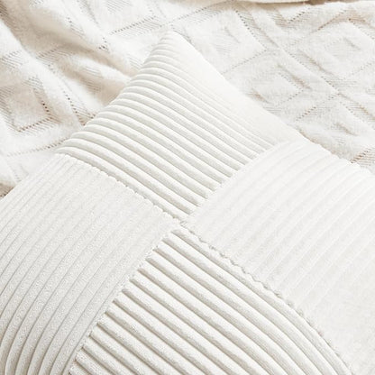 Fancy Homi 2 Packs Cream White Lumbar Decorative Throw Pillow Covers 16x32 Inch for Living Room Couch Bed, Rustic Farmhouse Boho Home Decor, Soft Striped Corduroy Rectangle Accent Cushion Case 40x80cm